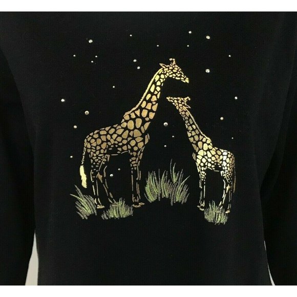 Karen Scott Womens Plus 1X Black Metallic Giraffe Print Scoop Neck Top NWT B47 - Picture 2 of 4